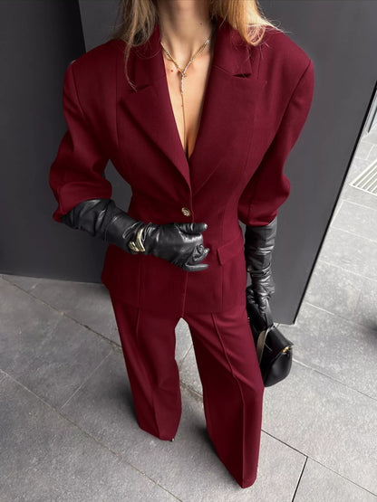 Single-Breasted Blazer and Wide-Leg Pants Set