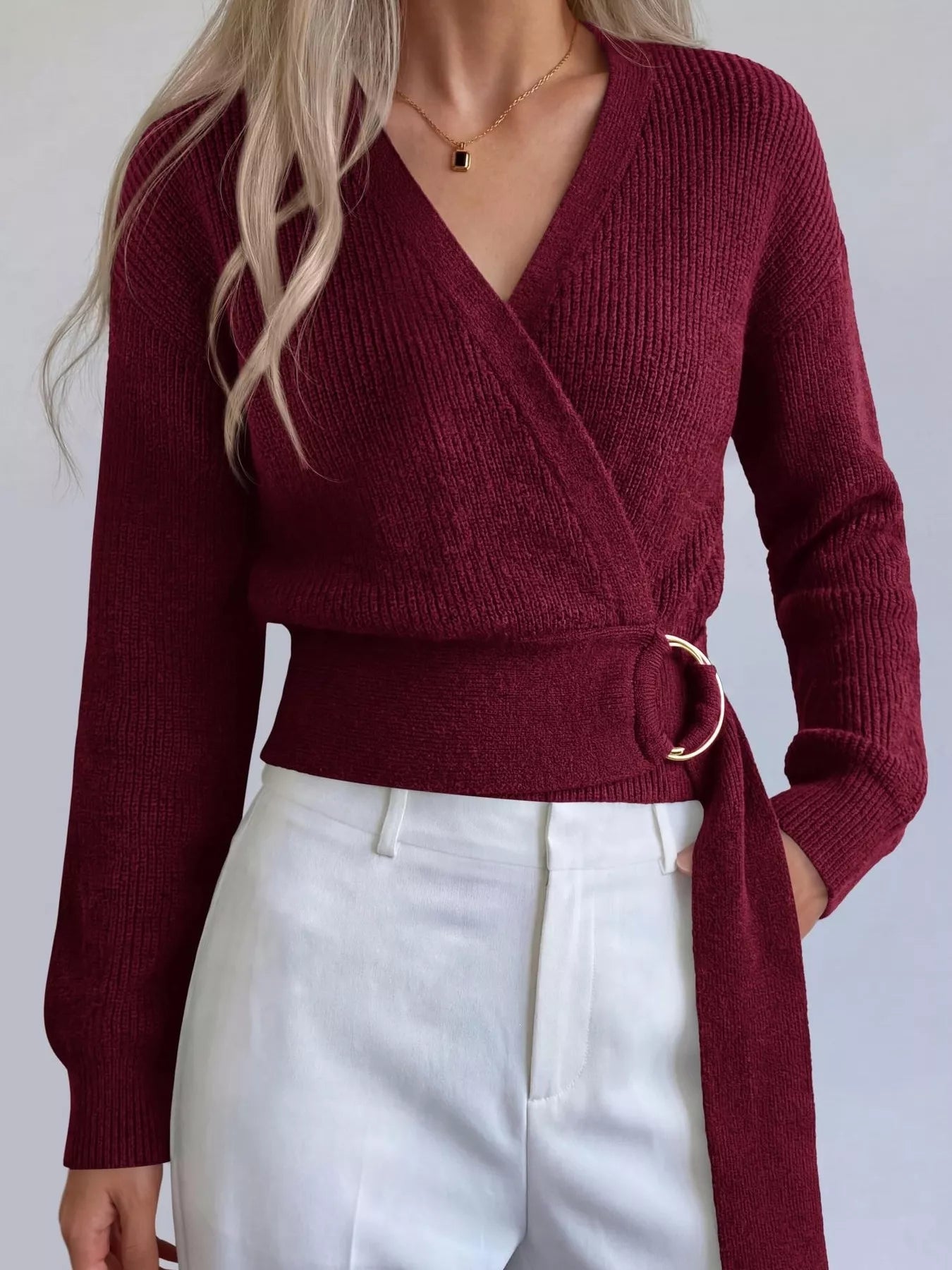 Metal Ring Detail Dropped Shoulder Sweater