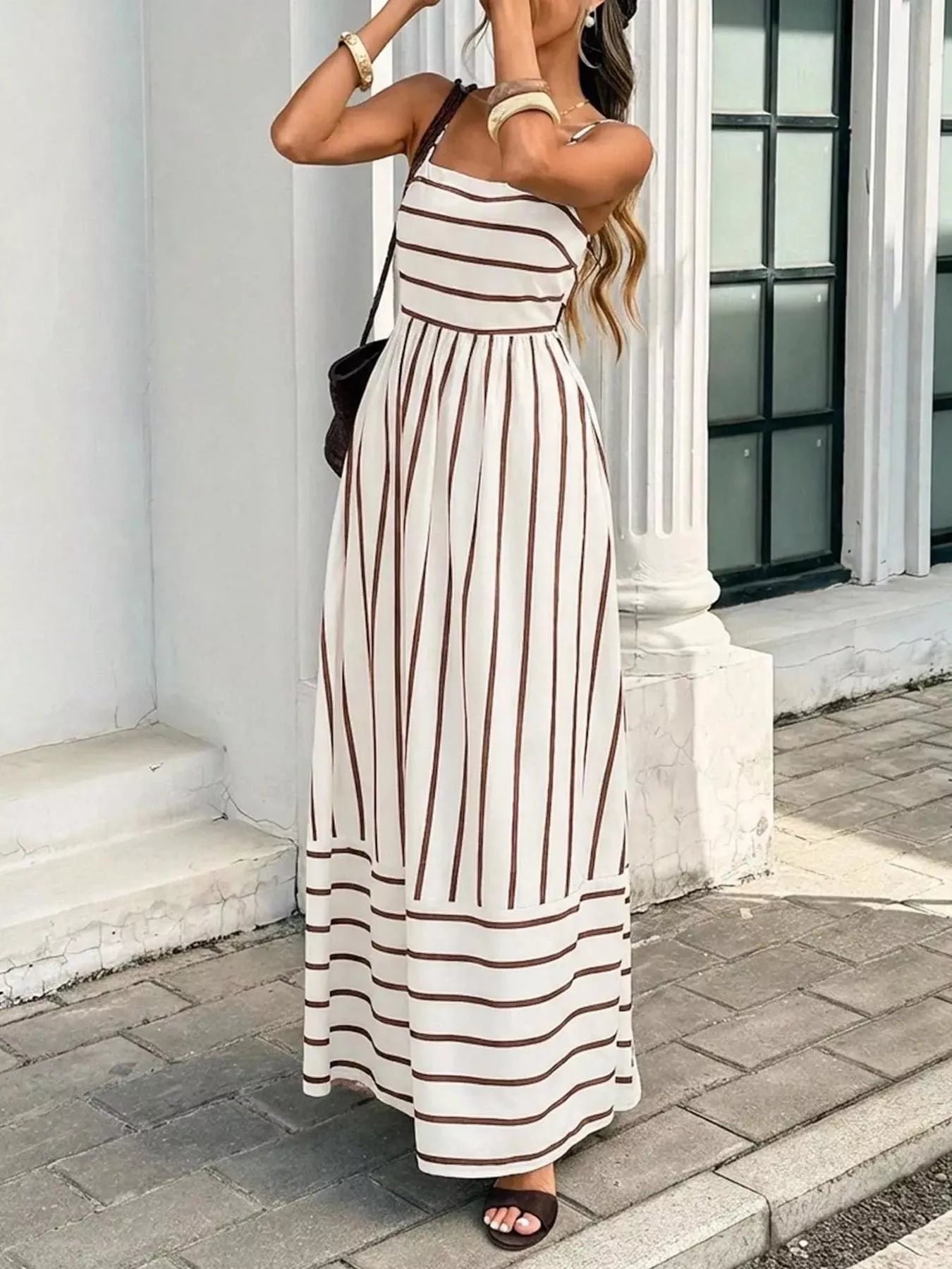 Cutout Back Striped Maxi Dress