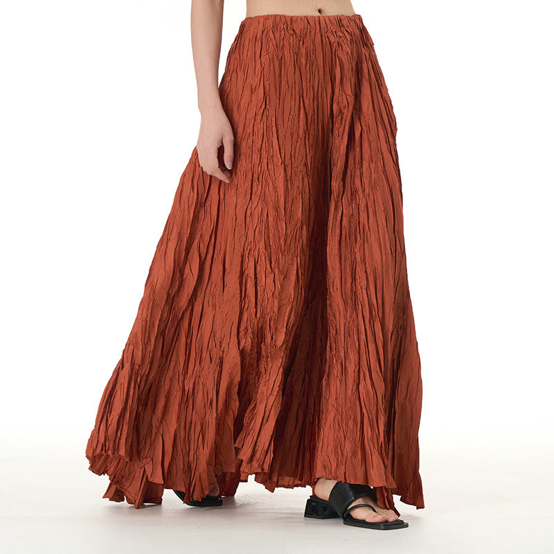 Unique Fold Solid Color Long Skirt