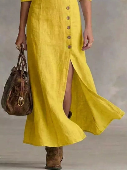 Slit Button-Down Midi Dress