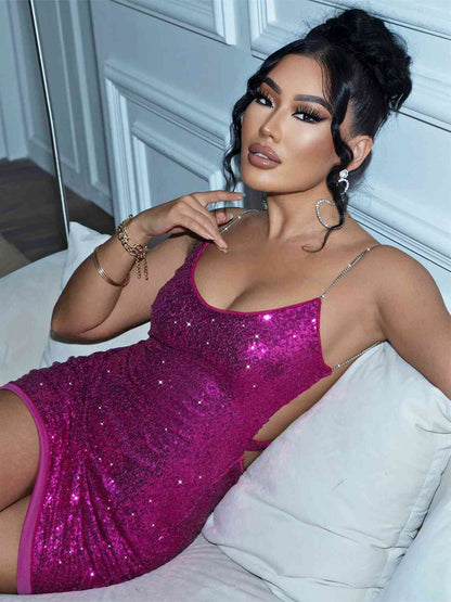 Felica's Sequin Cutout Spaghetti Strap Mini Dress