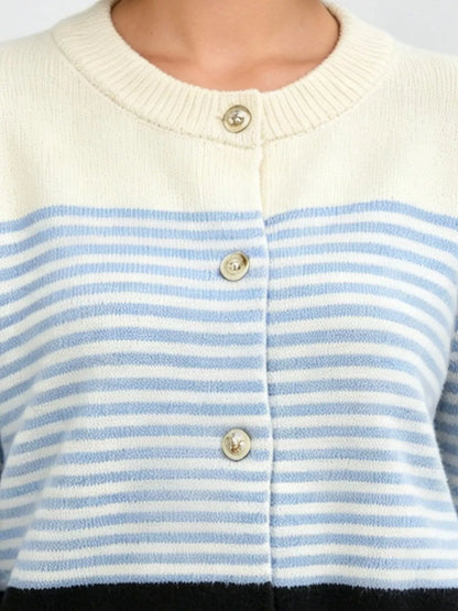 Color Block Striped Button Up Cardigan