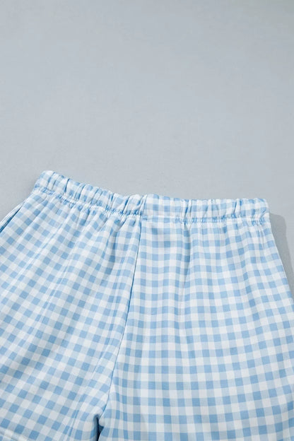 Gingham Long Sleeve Sweatshirt and Shorts Set