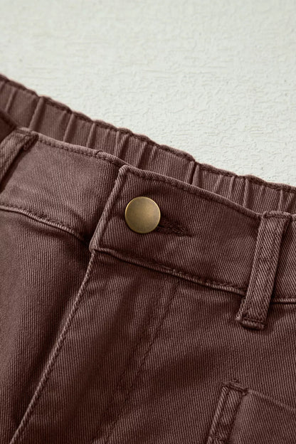 Solid Color Square Patch Pocket Ankle-length Barrel Jeans