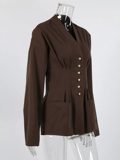 Pleated Waist Blouse with Button Detail