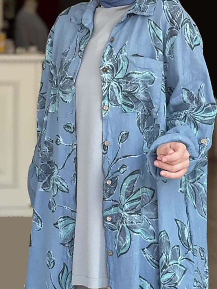 Floral Printed Long-sleeved Cardigan