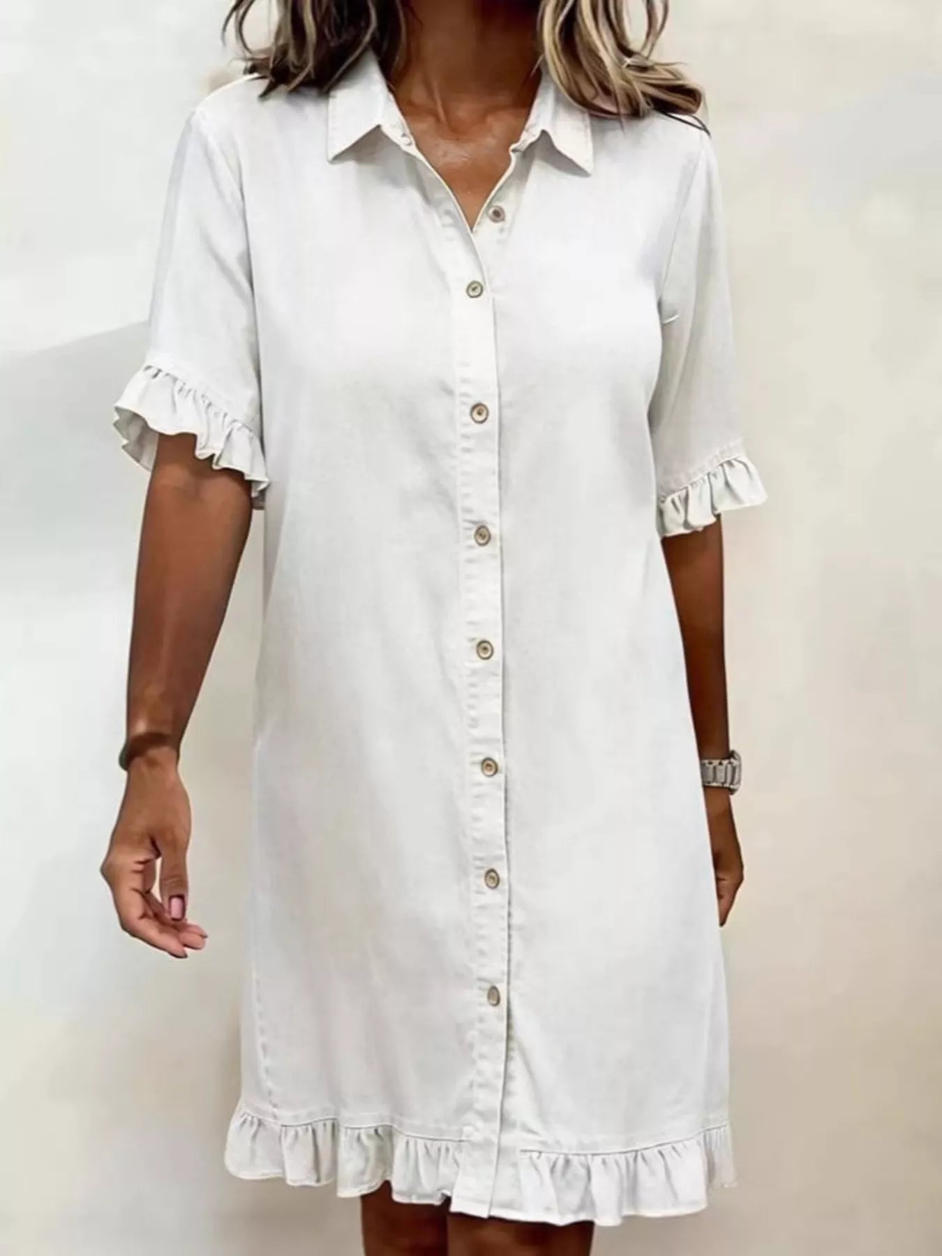 Full Size Ruffled Hem Denim Shirt Dress Plus Size