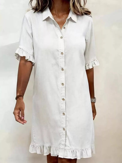 Full Size Ruffled Hem Denim Shirt Dress Plus Size