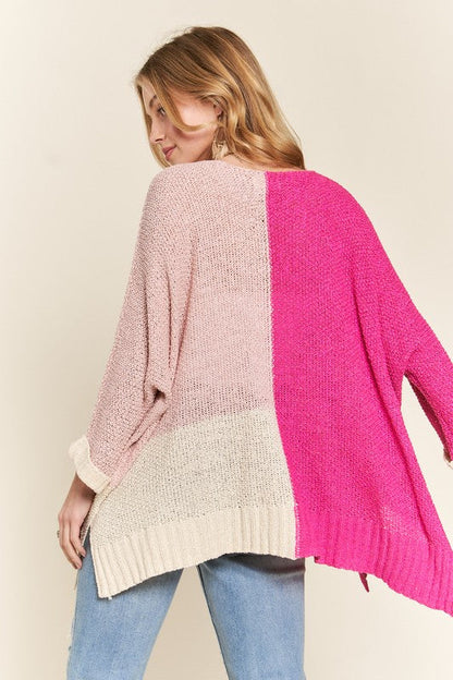 Adora Side Slit Color Block Long Sleeve Sweater