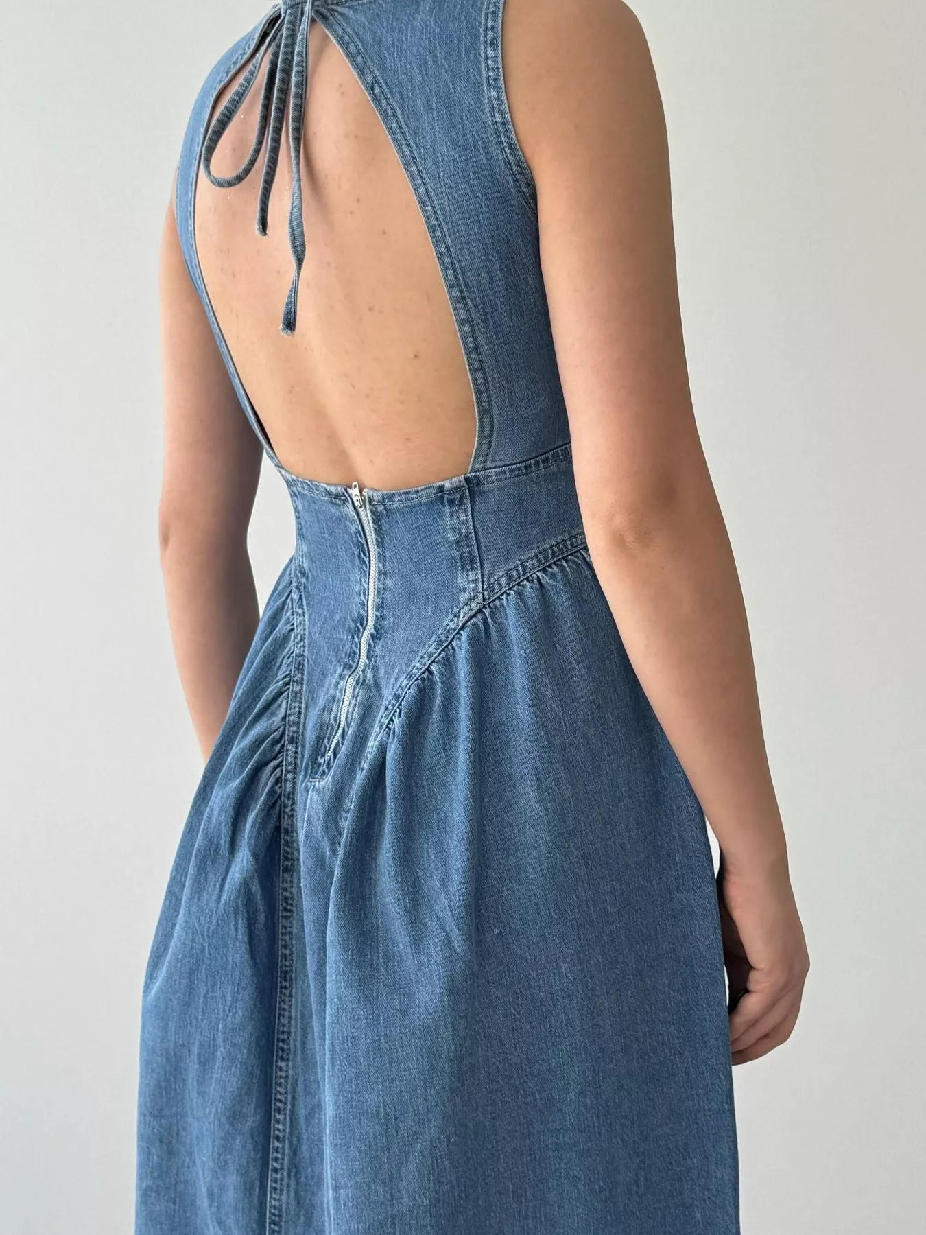 Sleeveless A-Line Denim Midi Dress