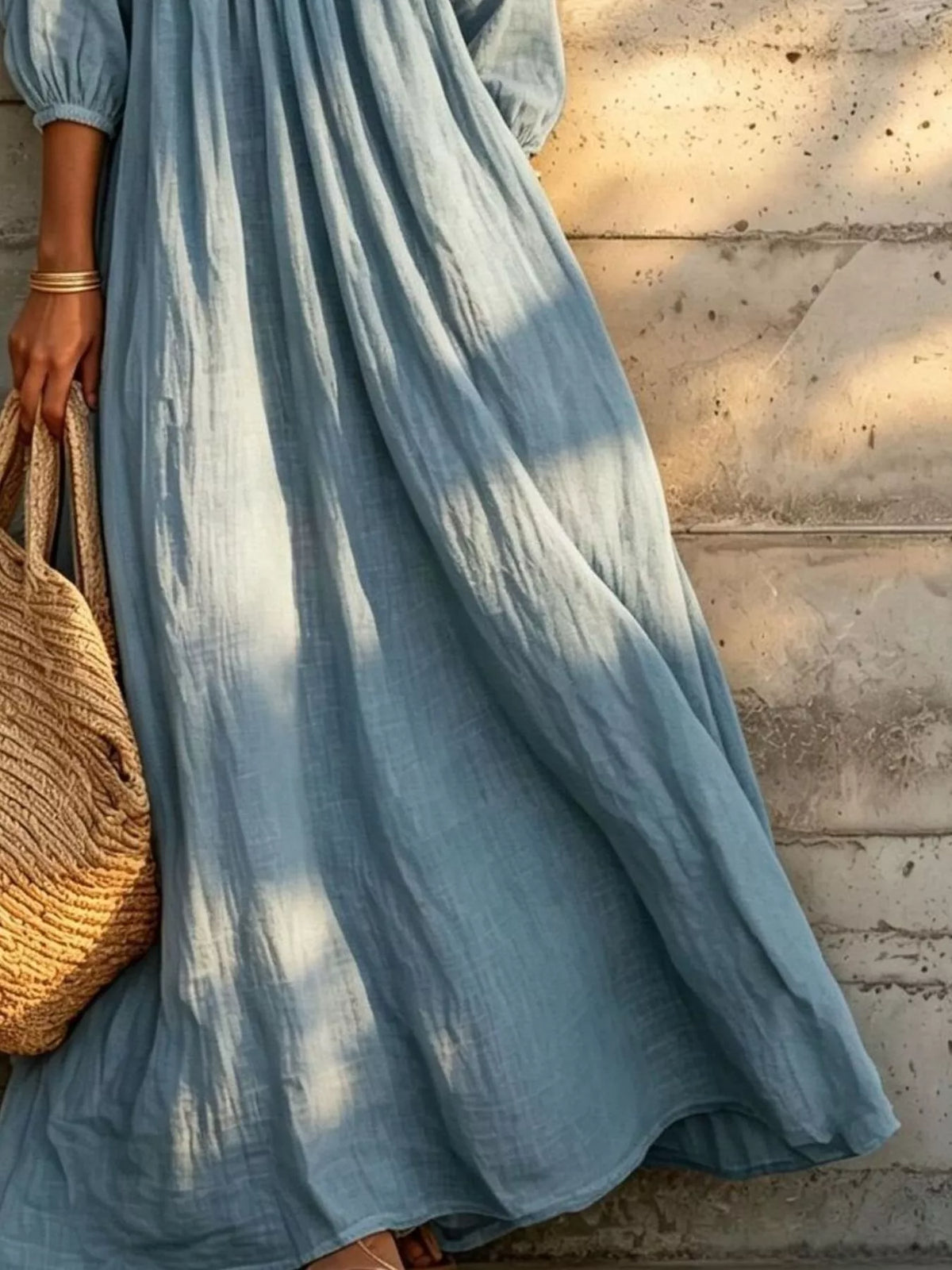 Tiered Notched 3/4 Sleeve Maxi Dress