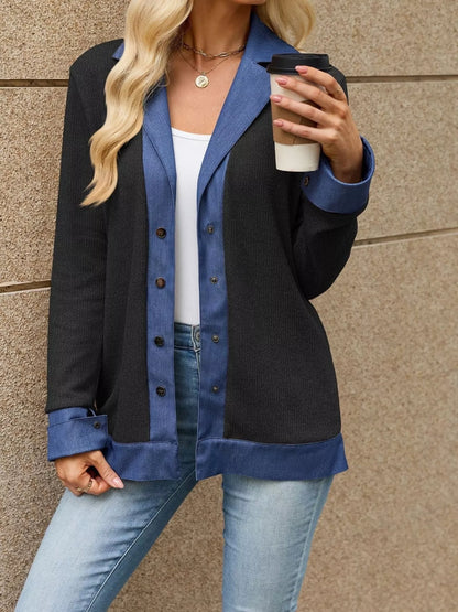 Contrast Denim Lapel Collar Outerwear