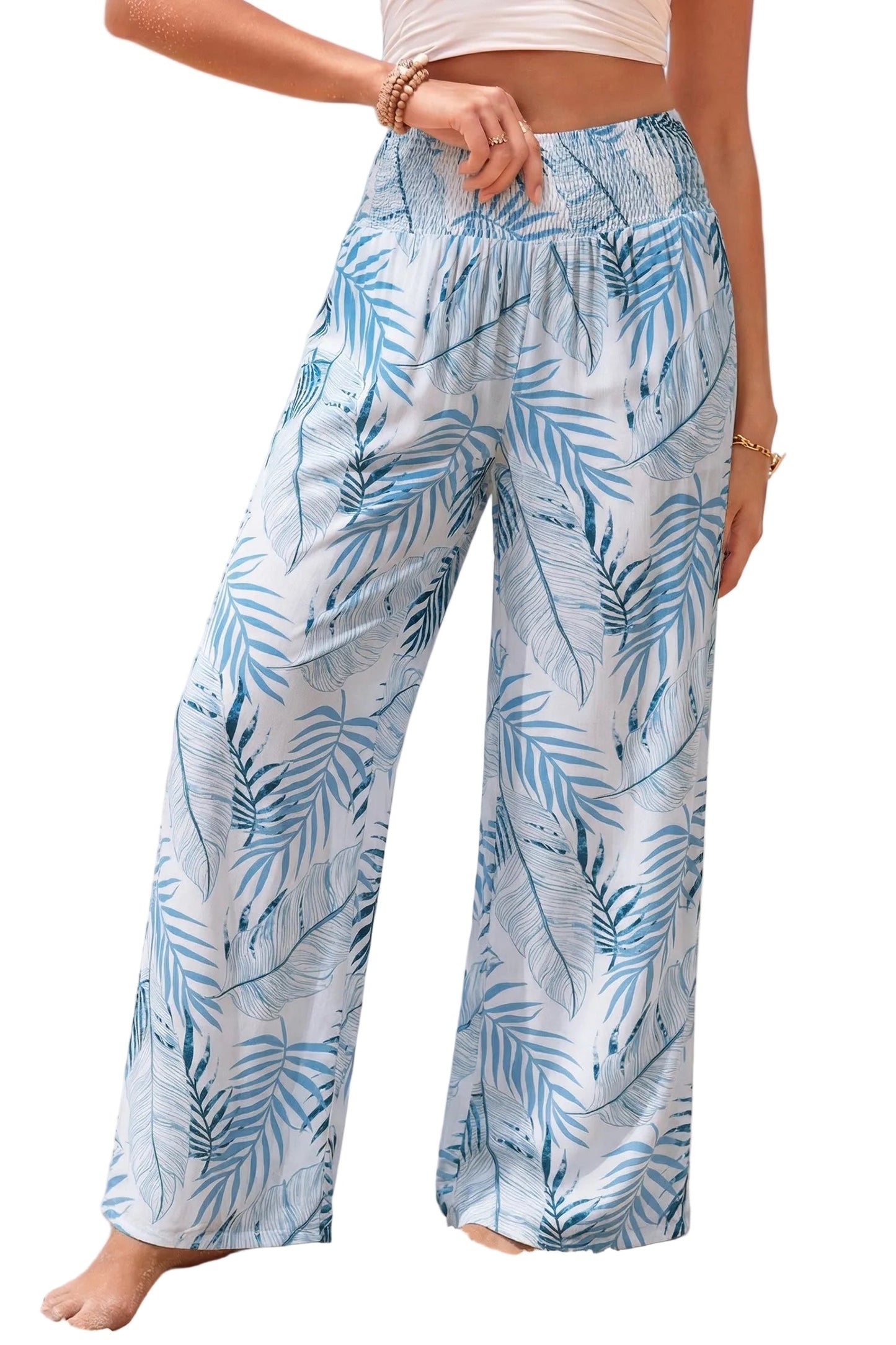 Tropical Wide Leg Pants | Shirred Waist Women’s Style