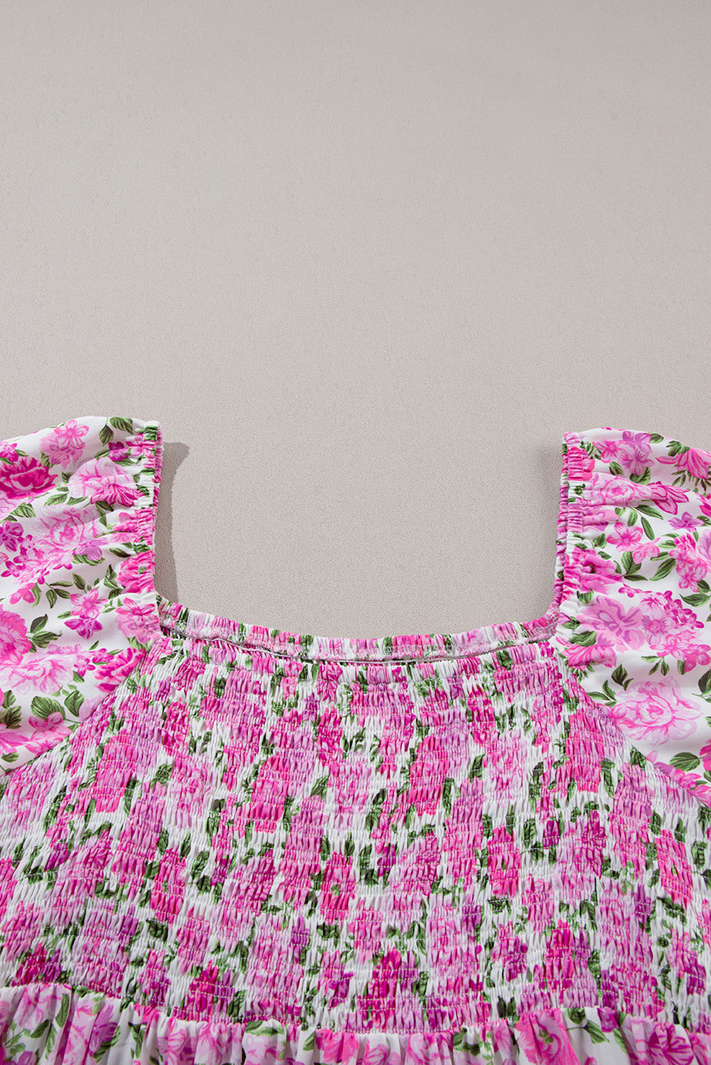 Blue Zone Planet | Pink Plus Size Floral Print Smocked Puff Sleeve Dress