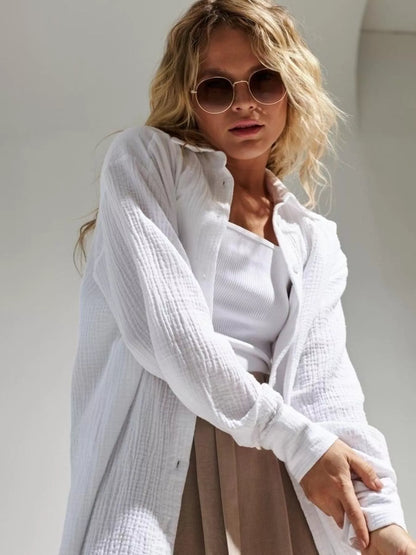 Textured Gauze Button-Down Shirt for Women | Boutique Top