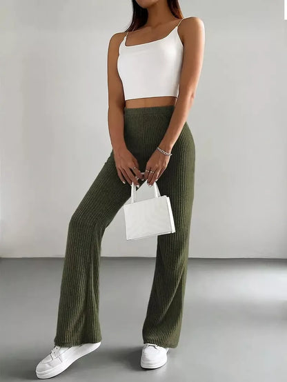 Ribbed Knit High Waist Flare Pants