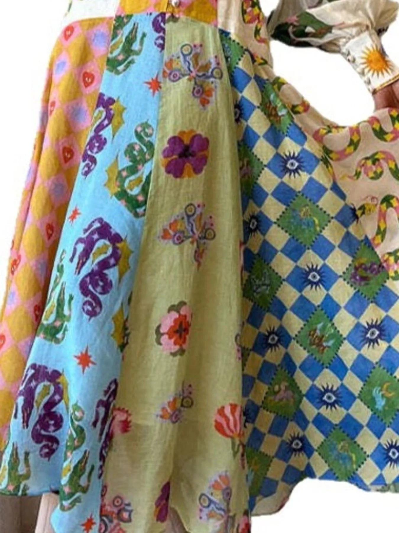 Full Size Printed Lantern Sleeve Maxi Dress Plus Size