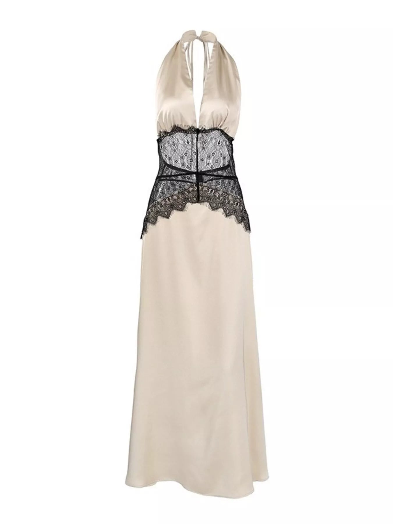 Halter Neck Lace Waist Maxi Dress