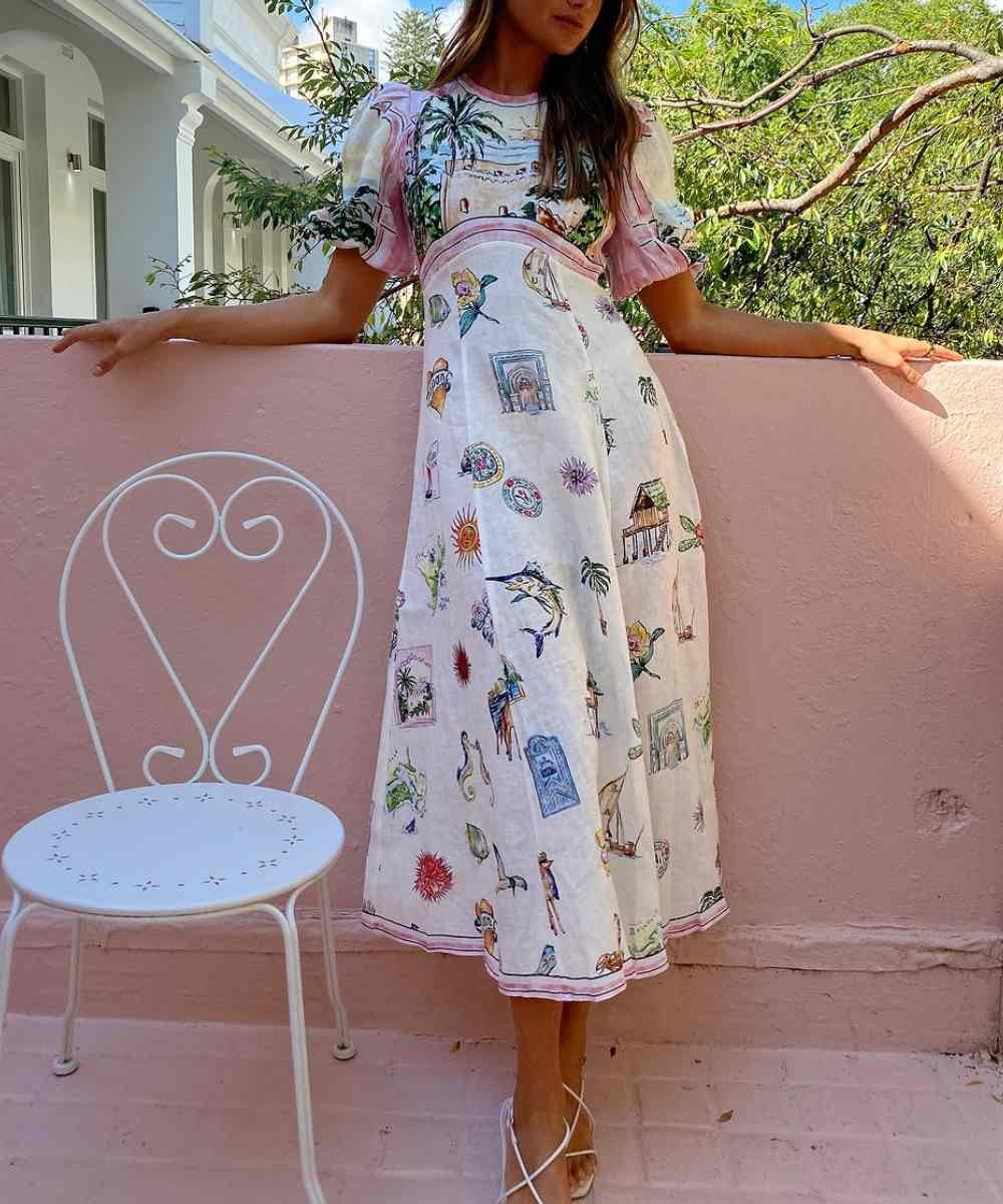 Seaside Town Graffiti Print Maxi Dress