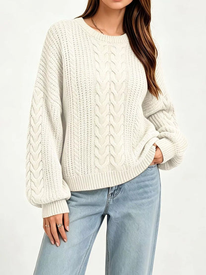 Chunky Cable Knit Round Neck Sweater