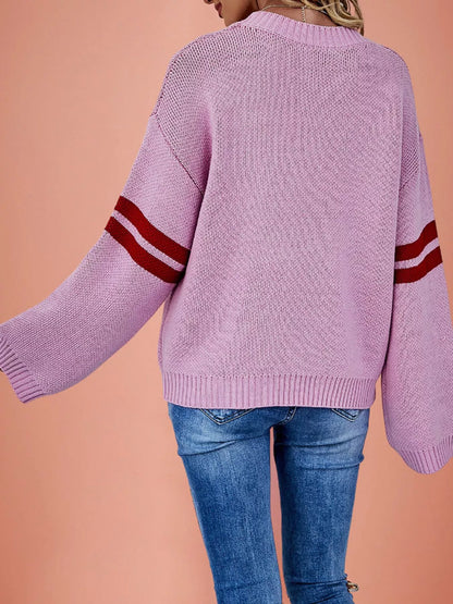 Heart Pattern Dropped Shoulder Sweater