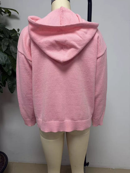 Zip-Up Hooded Knit Cardigan