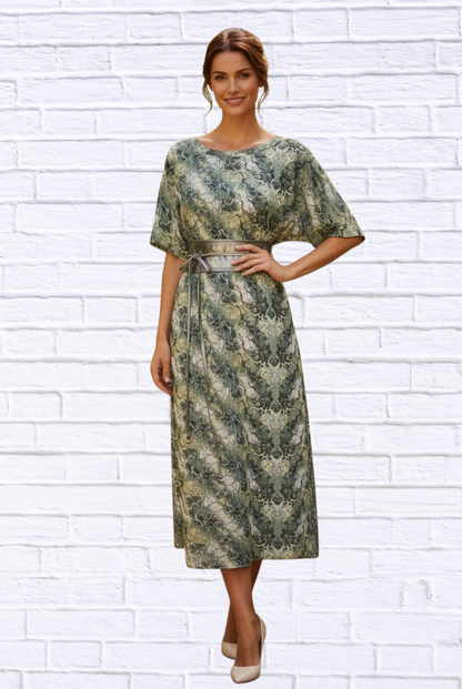 Jenneke Palm Leaf Shift Dress - Palm Green Leafs Printed on a white Back Ground