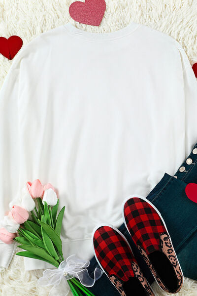 Blue Zone Planet | LOVE Embroidered Round Neck Dropped Shoulder Sweatshirt