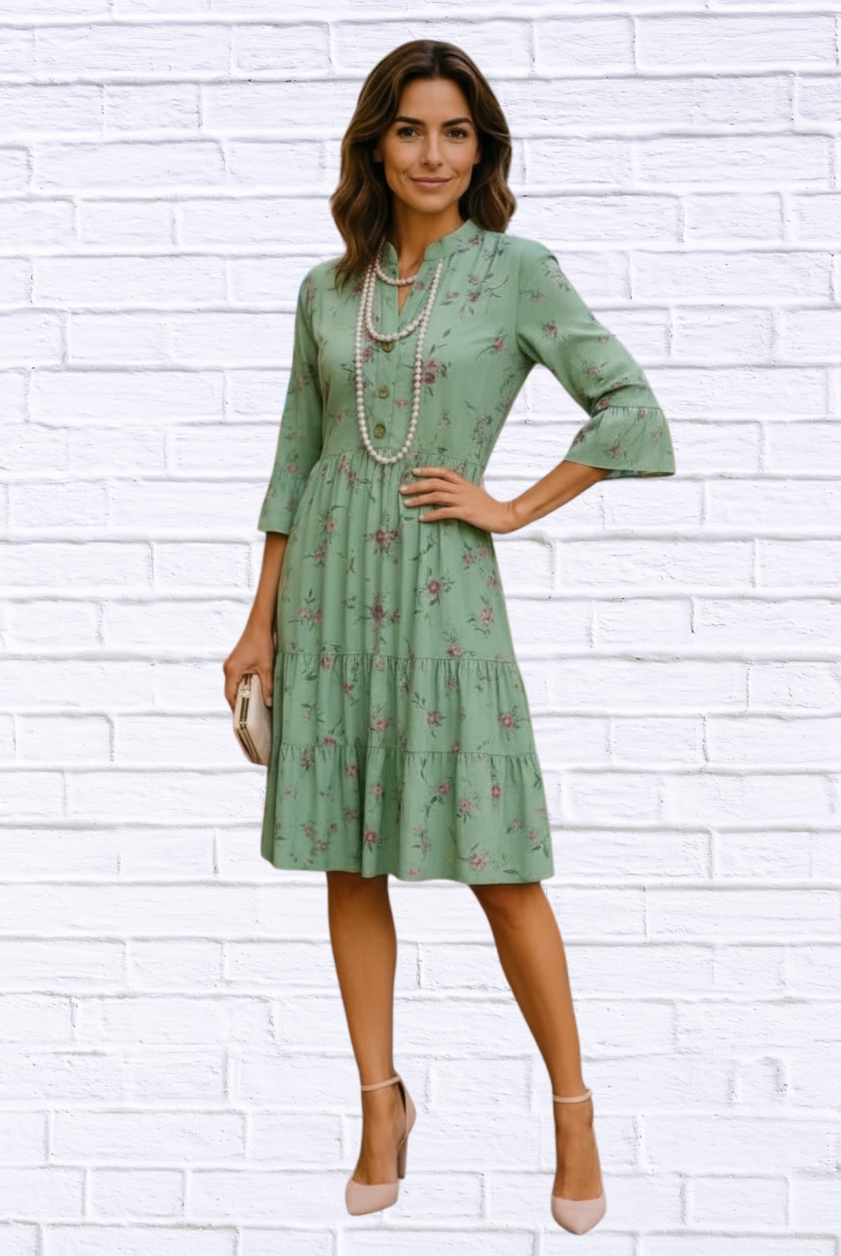 BabyDoll Dress - Pale Green and Pink Floral