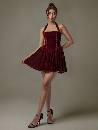 Kay's Velvet Halter Skater Dress
