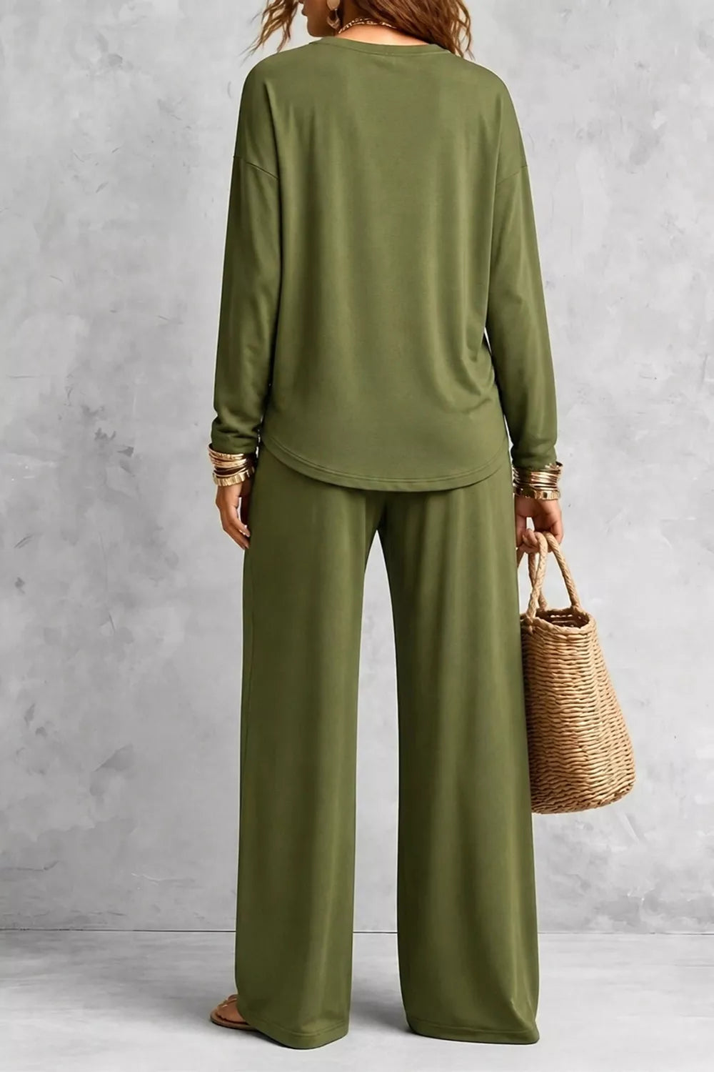 Long Sleeve Top and Wide-Leg Pants Set