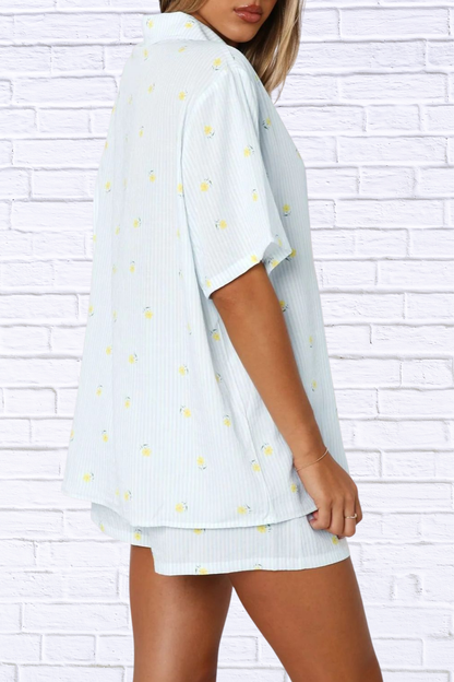 Valentine's Day Printed Collared Neck Short Sleeve Top and Shorts Set