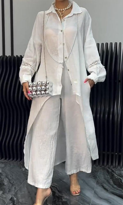 Ensemble haut à manches longues et pantalon à ourlet irrégulier