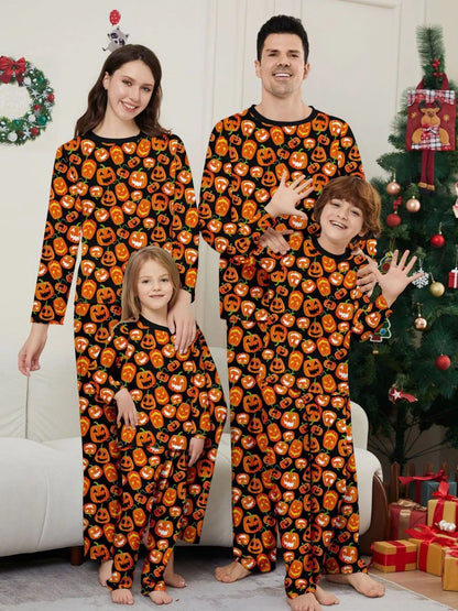 Full Size Family Matching Halloween Pumpkin Print Pajama Set Plus Size