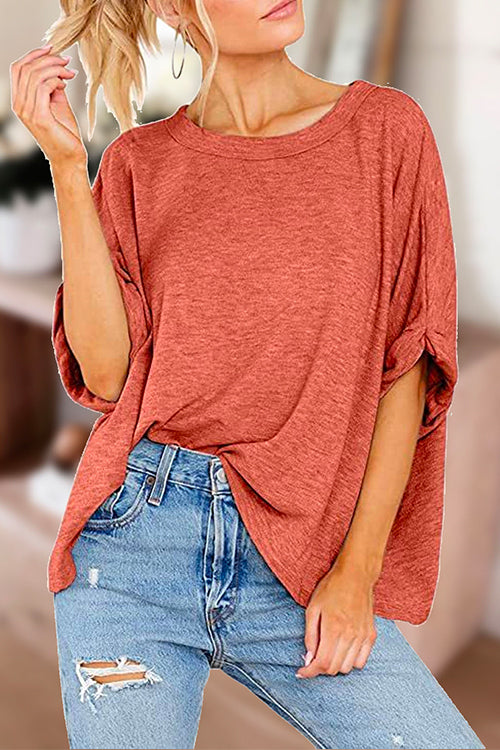 Half Sleeves Loose Fit T-shirt Top Coral