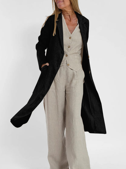 Cotton Lapel Neck and Pocket Long Jacket