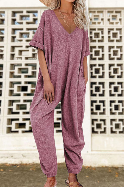 Rosiedress V Neck Half Sleeves Loose Fit Jumpsuit Mauve