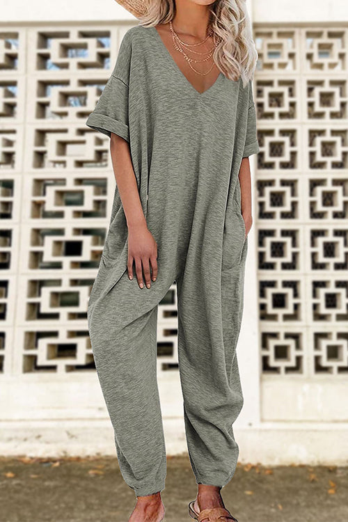 Rosiedress V Neck Half Sleeves Loose Fit Jumpsuit