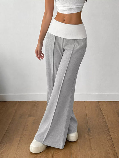 High-Waisted Wide-Leg Contrast Pants