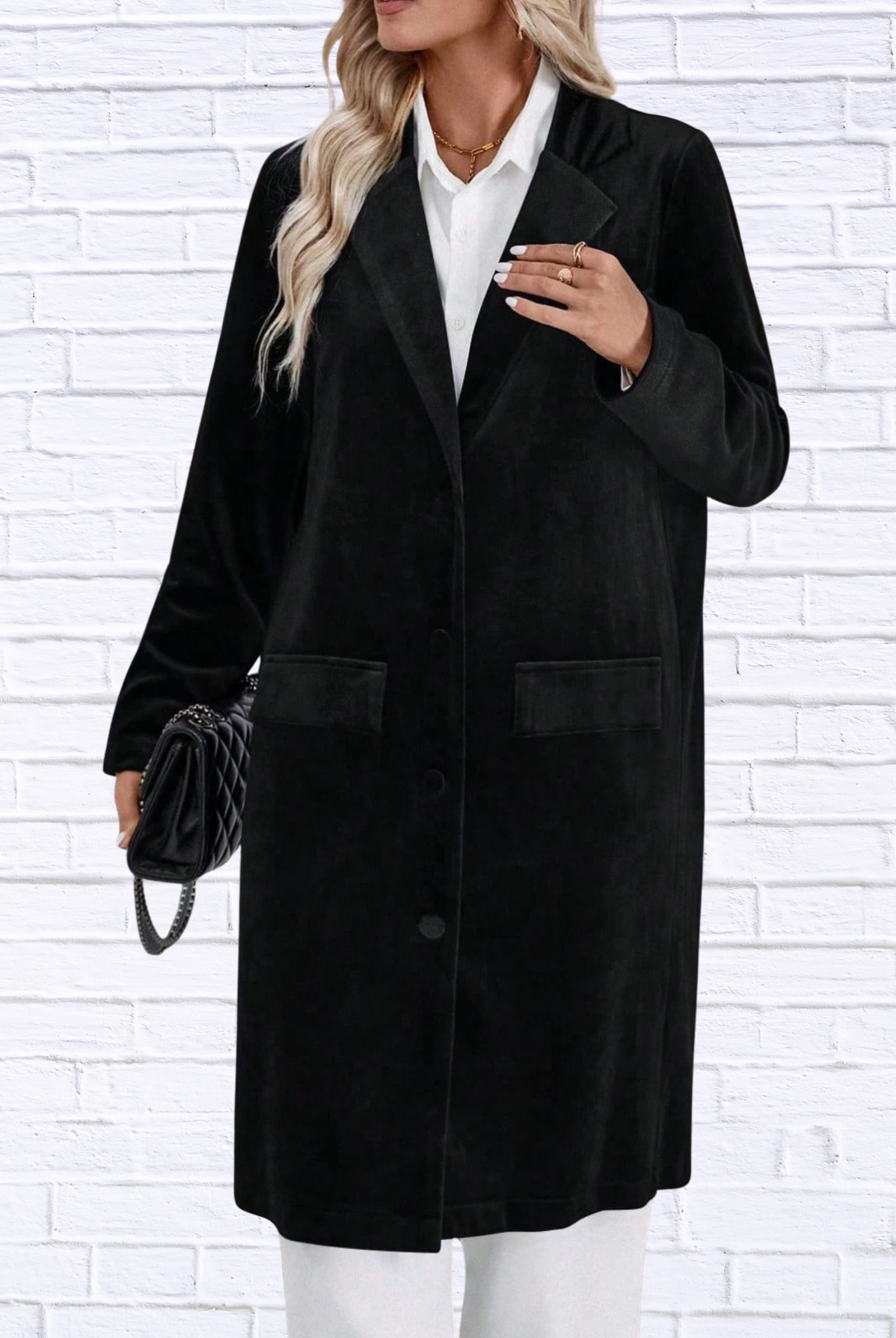 Lapel Collar Long Sleeve Longline Coat