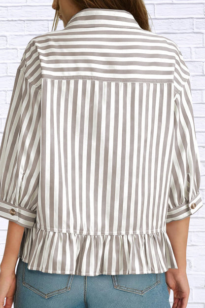 Striped Ruffle Hem Button-Down Shirt | Chic Women’s Top