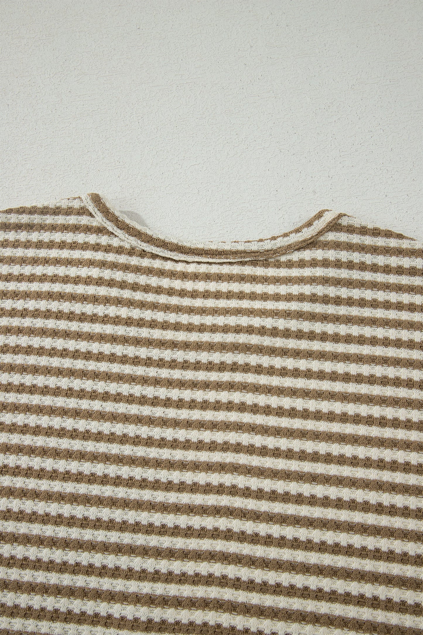 Brown Stripe Breathable Textured Knit Short 2pcs Set