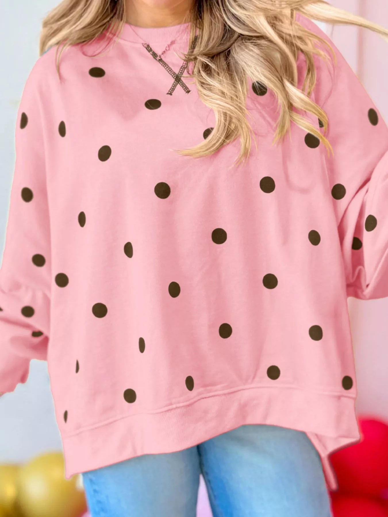 Side Slit Polka Dot Oversized Sweatshirt