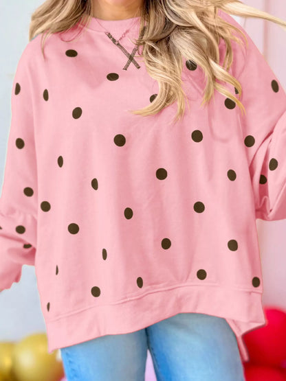 Side Slit Polka Dot Oversized Sweatshirt