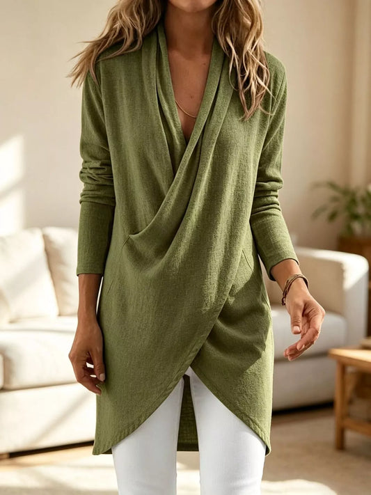Full Size Wrap-Front Long Sleeve Blouse Plus Size