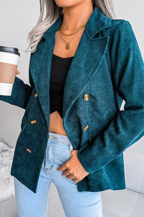 Rosiedress Double Breasted Casual Corduroy Jacket Green