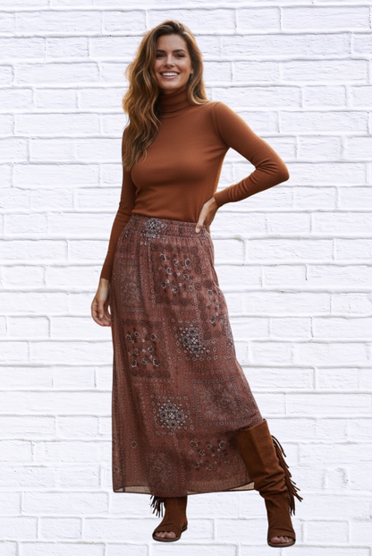 🤎 Boho Patchwork Printed Maxi Skirt