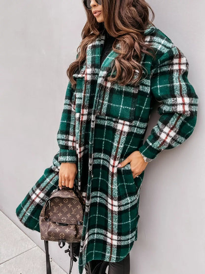 Longline Plaid Button-Up Coat for Women | Boutique Outerwear
