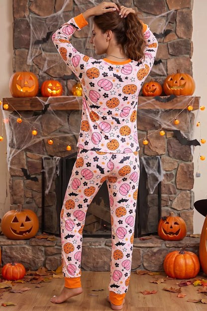 Halloween Pumpkin Print Long Sleeve Home Wear Lounge Set
